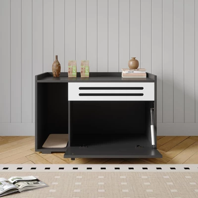 Cat Litter Box Enclosure, Wooden Cat Washroom Furniture With Barn Door, Hidden Litter Box Cabinet, Dog Proof Flip-down Opening Litter Box 4 Cat Litter Box Enclosure, Wooden Cat Washroom Furniture With Barn Door, Hidden Litter Box Cabinet, Dog Proof Flip-down Opening Litter Box - Image 2