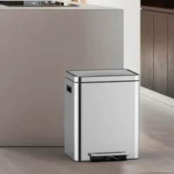 Dual Trash Can, Rectangular Waste Basket With Metal Lid & Step Foot Pedal -House Beautiful GUEST 852cfa8f d9ae 45bd 9381 262788d33f7c