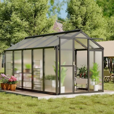6x10 Ft Aluminum Frame Polycarbonate Accessible Greenhouses With Roof Vents And Sliding Doors Suitable For Outdoor Gardens And Backyards, Black 9 6x10 Ft Aluminum Frame Polycarbonate Accessible Greenhouses With Roof Vents And Sliding Doors Suitable For Outdoor Gardens And Backyards, Black - Image 7