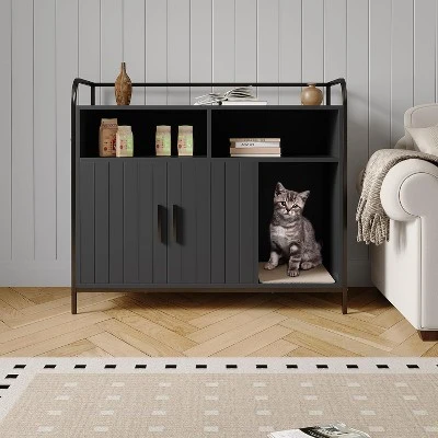 Cat Litter Box Enclosure, Wooden Cat Washroom Furniture With Barn Door, Hidden Litter Box Cover, Dog Proof Feline Litter Boxes, Kitty House 9 Cat Litter Box Enclosure, Wooden Cat Washroom Furniture With Barn Door, Hidden Litter Box Cover, Dog Proof Feline Litter Boxes, Kitty House - Image 7