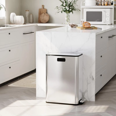 56L Dual Step-On Kitchen Trash Can With Butterfly Lid, 2 * 7.4Gal/28L Step Trash Can 6 56L Dual Step-On Kitchen Trash Can With Butterfly Lid, 2 * 7.4Gal/28L Step Trash Can - Image 4