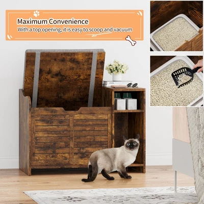 Cat Litter Box Enclosure With Top Opening & Cushion, Wooden Cat Washroom Furniture With Storage – 23" L X 19" W X 16" H, Grey 4 Cat Litter Box Enclosure With Top Opening & Cushion, Wooden Cat Washroom Furniture With Storage – 23" L X 19" W X 16" H, Grey - Image 2