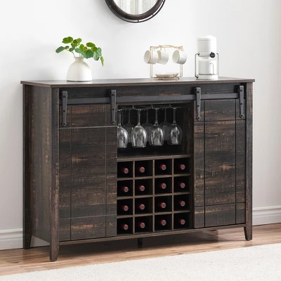 Wine Bar Cabinet,47" Farmhouse Coffee Bar Cabinet With Sliding Barn Door, Buffet Sideboard Cabinet With 16 Bottle Wine Rack 10 Wine Bar Cabinet,47" Farmhouse Coffee Bar Cabinet With Sliding Barn Door, Buffet Sideboard Cabinet With 16 Bottle Wine Rack - Image 8