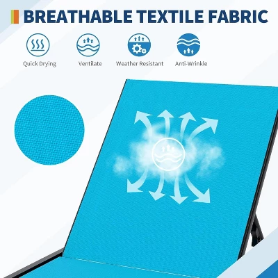 2 Patio Outdoor Textile Chaise Lounge Chairs With Side Table, Patio Chaise Lounge Set, 6 2 Patio Outdoor Textile Chaise Lounge Chairs With Side Table, Patio Chaise Lounge Set, - Image 4