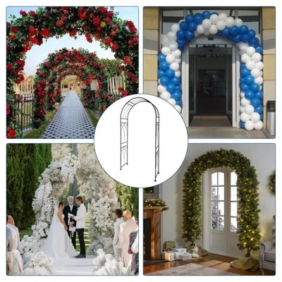 Metal Garden Arch, 88" H Outdoor Lawn Arbor With Stakes, Garden Arch Arbor Trellis For Climbing Plants, Roses, Vines 7 Metal Garden Arch, 88" H Outdoor Lawn Arbor With Stakes, Garden Arch Arbor Trellis For Climbing Plants, Roses, Vines - Image 5