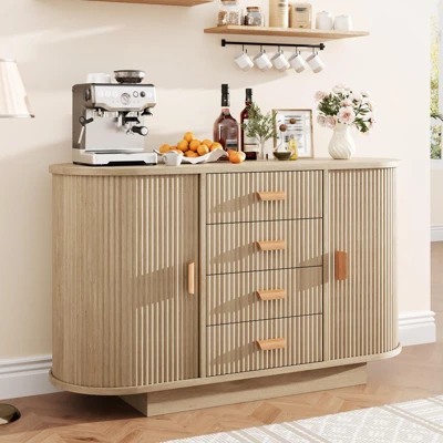 Modern Fluted Sideboard Buffet Cabinet With Storage, Wood Modern 47" Kitchen Storage Cabinet Buffet Table Coffee Bar With Doors 9 Modern Fluted Sideboard Buffet Cabinet With Storage, Wood Modern 47" Kitchen Storage Cabinet Buffet Table Coffee Bar With Doors - Image 7