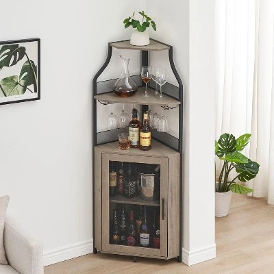 Jojoka 61'' Tall Corner Bar Cabinet With Adjustable Shelves, 5-Tier Industrial Bar Cabinet With Glass Holder, Gold 9 Jojoka 61'' Tall Corner Bar Cabinet With Adjustable Shelves, 5-Tier Industrial Bar Cabinet With Glass Holder, Gold - Image 7