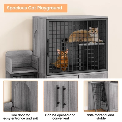 Modern Double Layer Hidden Litter Box Enclosure With Platform,Villa Cabinet With Ladder, Cat Washroom 5 Modern Double Layer Hidden Litter Box Enclosure With Platform,Villa Cabinet With Ladder, Cat Washroom - Image 3