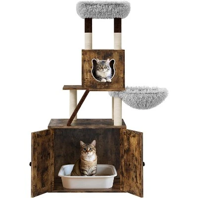 59-Inch Tall Modern Cat Tree With Hidden Litter Box Enclosure – 2-in-1 Cat Tower With Wood House, Scratching Posts, Caves & Washable Cushions 8 59-Inch Tall Modern Cat Tree With Hidden Litter Box Enclosure – 2-in-1 Cat Tower With Wood House, Scratching Posts, Caves & Washable Cushions - Image 6