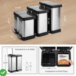 Kitchen Trash Can 2 X 7.93 Gal (2 X 30L) Dual Trash Can With Recycle Bin Stainless Steel Garbage Can