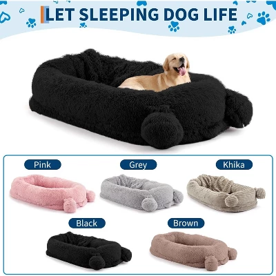 Human Size Dog Bed With Blanket, 2 Side Storage Pockets And Portable Handle, Removable Cover 4 Human Size Dog Bed With Blanket, 2 Side Storage Pockets And Portable Handle, Removable Cover - Image 2