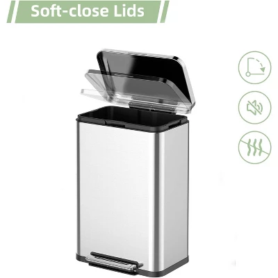 Kitchen Trash Can Set Of 2 – 50 Liter (13 Gallon) Large Kitchen Bin & 8 Liter (2 Gallon) Small Bathroom Can, Stainless Steel Step-On Trash Cans 4 Kitchen Trash Can Set Of 2 – 50 Liter (13 Gallon) Large Kitchen Bin & 8 Liter (2 Gallon) Small Bathroom Can, Stainless Steel Step-On Trash Cans - Image 2