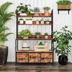 5-Tier Kitchen Bakers Rack With Charging Station & Drawers, Industrial Microwave Stand, Freestanding Farmhouse Coffee Bar 13 5-Tier Kitchen Bakers Rack With Charging Station & Drawers, Industrial Microwave Stand, Freestanding Farmhouse Coffee Bar -House Beautiful GUEST 87cf4fce 837d 4e77 b4ea aef7d83c0dda