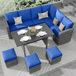 7-Piece Outdoor Wicker Sofa Set With Cushions And Glass Table, Sectional Patio Conversation Furniture For Backyard And Balcony, Grey And Blue 15 7-Piece Outdoor Wicker Sofa Set With Cushions And Glass Table, Sectional Patio Conversation Furniture For Backyard And Balcony, Grey And Blue -House Beautiful GUEST 87fd140b 4920 4d7a 8b98 cc3780e688e4