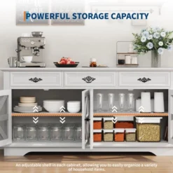 63" Buffet Cabinet, Coffee Bar Cabinet With 3 Drawers, Adjustable Shelves, Charging Station And 4 Mesh Barn Doors, Sideboard Storage Buffet Table 11 63" Buffet Cabinet, Coffee Bar Cabinet With 3 Drawers, Adjustable Shelves, Charging Station And 4 Mesh Barn Doors, Sideboard Storage Buffet Table -House Beautiful GUEST 882df5c7 4dd0 4250 acd1 eed1d48f81f4