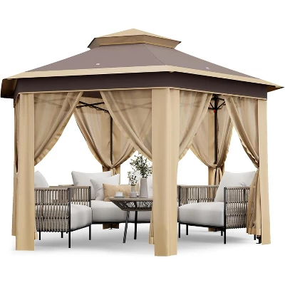 Outdoor Patio Gazebo 13'x13' With Expansion Bolts, Heavy Duty Party Tent & Shelter With 6 Zippered Mesh Netting For Backyard 10 Outdoor Patio Gazebo 13'x13' With Expansion Bolts, Heavy Duty Party Tent & Shelter With 6 Zippered Mesh Netting For Backyard - Image 8
