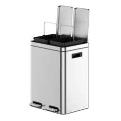 Dual Compartment Stainless Steel Trash Can With Soft-Close Lid - Hands-Free Foot Pedal Operated Kitchen Waste Bin -House Beautiful GUEST 88b2c13c 80c5 42ba bd62 417c088361ad