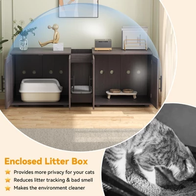 55 Inch Cat Litter Box Enclosure For 2 Cats, Large Hiddden Litter Box Enclosure Furniture 3-in-1 Wooden Cat Washroom Furniture With Barn Door White 8 55 Inch Cat Litter Box Enclosure For 2 Cats, Large Hiddden Litter Box Enclosure Furniture 3-in-1 Wooden Cat Washroom Furniture With Barn Door White - Image 6