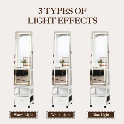 Jewelry Organizer Cabinet With Full-Length Mirror,360° Rotating Vanity Mirror,Large Jewelry Armoire With Led& Shelves 3 Jewelry Organizer Cabinet With Full-Length Mirror,360° Rotating Vanity Mirror,Large Jewelry Armoire With Led& Shelves