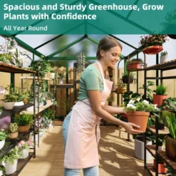 6x8 FT Large Aluminum Greenhouses Heavy Duty Polycarbonate Walk-in Green Houses With Roof Vent For Winter Garden