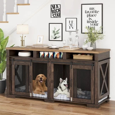 71" Dog Crate Furniture For 2 Dogs, Dog Kennel With 3 Storage Drawers & Removable Divider 11 71" Dog Crate Furniture For 2 Dogs, Dog Kennel With 3 Storage Drawers & Removable Divider - Image 9