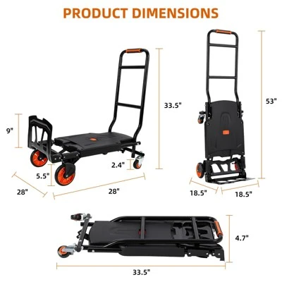 Folding Heavy Duty Hand Truck 330LB, Convertible 2-Wheel/4-Wheel Dolly Cart With Retractable Handle, Portable Moving Cart, Aluminum Alloy 3 Folding Heavy Duty Hand Truck 330LB, Convertible 2-Wheel/4-Wheel Dolly Cart With Retractable Handle, Portable Moving Cart, Aluminum Alloy