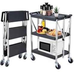 Heavy Duty 3-Shelf Rolling Cart Commercial Foldable Utility Cart With Wheels 330 Lbs Capacity Collapsible Service Cart Black -House Beautiful GUEST 89b54230 b51a 438e b8c2 a4a63628893e