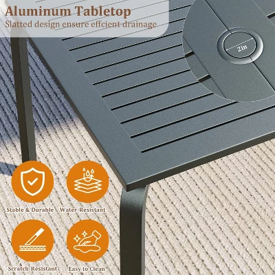 71" Outdoor Aluminum Patio Dining Table W/Umbrella Hole, Aluminum Patio Table 4 71" Outdoor Aluminum Patio Dining Table W/Umbrella Hole, Aluminum Patio Table - Image 2
