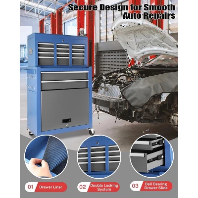 Tool Chest With 8 Drawers, 2-in-1 Mobile Steel Tool Cabinet Storage With Wheels & Lock, Tool Chest Organizer For Garage, Workshop, Home Crafts Use 5 Tool Chest With 8 Drawers, 2-in-1 Mobile Steel Tool Cabinet Storage With Wheels & Lock, Tool Chest Organizer For Garage, Workshop, Home Crafts Use - Image 3