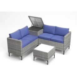 Jojoka 4-Piece All-Weather PE Rattan Patio Sofa Set, Sectional With Loveseat, Coffee Table With Storage, Ideal For Backyard -House Beautiful GUEST 8b32c7c5 d8f1 4405 b121 6b88496173af