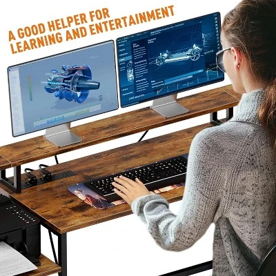 L Shaped Office Desk - 76" Reversible L Shaped Computer Desk Office Desk With Power Outlet And File Drawer Gaming Desk With Monitor Shelf Desk 3 L Shaped Office Desk - 76" Reversible L Shaped Computer Desk Office Desk With Power Outlet And File Drawer Gaming Desk With Monitor Shelf Desk