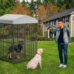Outdoor Dog Kennel, 4x4x6 Ft /8 X 4 X 6 FT Metal Dog Kennel With Roof, Safety Lock & Rotating Feeder, Suitable For Dogs, Cats, Chickens, Rabbits -House Beautiful GUEST 8c3449a7 dc10 41db a8cd a9df177936e4