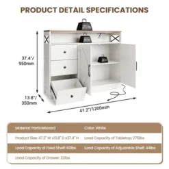 Jojoka 47" Farmhouse Sideboard Buffet Cabinet With Storage & Built-in Power Outlet,Coffee Bar Table Kitchen Buffet Cabinet With 3 Drawers -House Beautiful GUEST 8cafdc58 df10 4d13 93de ff51b5fccfe9