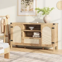 Jojoka Rattan Sideboard Buffet Cabinet,Farmhouse Kitchen Storage Cabinet,Boho Buffet Table Wooden Coffee Bar Cabinet,Brown 10 Jojoka Rattan Sideboard Buffet Cabinet,Farmhouse Kitchen Storage Cabinet,Boho Buffet Table Wooden Coffee Bar Cabinet,Brown -House Beautiful GUEST 8cbecde2 56d6 42a7 9cb3 c7f397806d0a