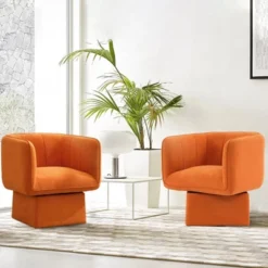 Modern Velvet Swivel Barrel Accent Chair – 360° Rotating Lounge Chair With Ergonomic Design For Living Room, Bedroom & Reading Nook, Orange -House Beautiful GUEST 8d46cfe0 2f82 4064 9ad6 045e02f9c047