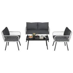 Jojoka 4-Piece Outdoor Sofa Set With Loveseat, Wicker Chairs & Coffee Table For Patio, Balcony, Backyard, Garden, Black 15 Jojoka 4-Piece Outdoor Sofa Set With Loveseat, Wicker Chairs & Coffee Table For Patio, Balcony, Backyard, Garden, Black -House Beautiful GUEST 8d73074a 1d84 487d 8691 3b4ef3bb383a