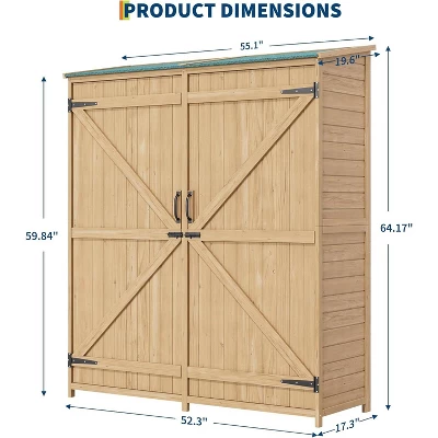 Outdoor Wooden Large Storage Cabinet Garden Shed Outside Wood Tool Organizer With Waterproof Roof Shelves 5 Outdoor Wooden Large Storage Cabinet Garden Shed Outside Wood Tool Organizer With Waterproof Roof Shelves - Image 3