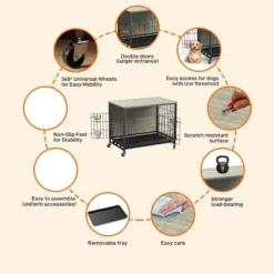 Dog Crate Furniture, 32.5'' Wooden Dog Kennel With Wheels And Double Door, Decorative Pet House With Removable Tray, Modern End Table -House Beautiful GUEST 8dac8769 1ce4 4287 ad85 50bb0ec9cb9c