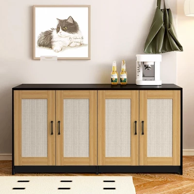 Double Cat Litter Box Enclosure For 2 Cats, 47.2" Large Wood Hidden Kitty Furniture With Sisal Doors 7 Double Cat Litter Box Enclosure For 2 Cats, 47.2" Large Wood Hidden Kitty Furniture With Sisal Doors - Image 5