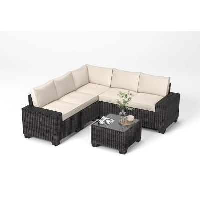 Jojoka 6 Pieces Outdoor Patio Sectional Furniture PE Rattan Sofa Set, All Weather Wicker Modular Patio Conversation Couch Sets With Coffee Table 8 Jojoka 6 Pieces Outdoor Patio Sectional Furniture PE Rattan Sofa Set, All Weather Wicker Modular Patio Conversation Couch Sets With Coffee Table - Image 6