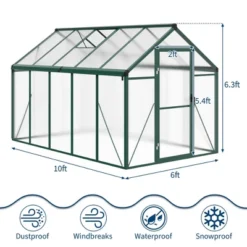 6x10 FT Aluminum Greenhouse With Roof Vent Ground Nails Lockable Push Door Large Walk-in Green House For Outside Garden Backyard Patio Lawn -House Beautiful GUEST 8e6d5e34 162b 46fe 8718 97af966f52af