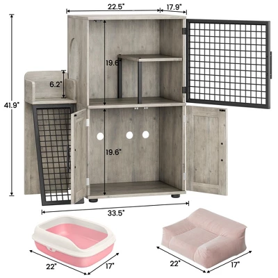 Modern Cat Litter Box Enclosure With Platform & Ladder – Double Layer Hidden Cat Washroom, 33.5" L X 17.9" W X 41.9" H, Grey 7 Modern Cat Litter Box Enclosure With Platform & Ladder – Double Layer Hidden Cat Washroom, 33.5" L X 17.9" W X 41.9" H, Grey - Image 5