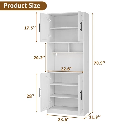 71" Pantry Cabinet, Kitchen Storage Cupboard With Microwave Stand & Anti-Tip Device, Modern Farmhouse Hutch For Dining Room, Bathroom, Living Room 4 71" Pantry Cabinet, Kitchen Storage Cupboard With Microwave Stand & Anti-Tip Device, Modern Farmhouse Hutch For Dining Room, Bathroom, Living Room - Image 2