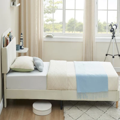 Twin/Twin XL/Full Bed Frames, Velvet Upholstered Platform Bed Frames With Bookcase Headboard, Kids Bed For Girls, Heavy Duty Steel Support Legs 6 Twin/Twin XL/Full Bed Frames, Velvet Upholstered Platform Bed Frames With Bookcase Headboard, Kids Bed For Girls, Heavy Duty Steel Support Legs - Image 4