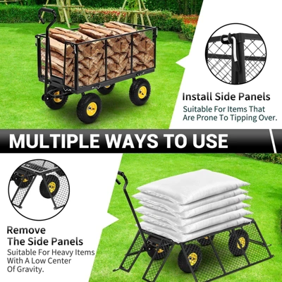 Heavy Duty Steel Garden Wagon Pullable Cart With 180¡ã Rotating Handle And Removable Sides For Farm 9 Heavy Duty Steel Garden Wagon Pullable Cart With 180¡ã Rotating Handle And Removable Sides For Farm - Image 7