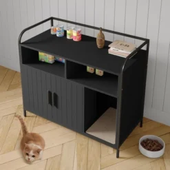 Cat Litter Box Enclosure With Metal Frame And Dual Storage Shelves -House Beautiful GUEST 907cd8a1 b58e 4d3b a39c 8f90e0b41f97 1
