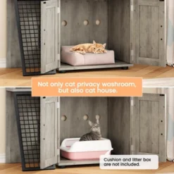 41.9'' H Cat Litter Box Enclosure With Platform, Double Layer Hidden Cat Furniture - Modern Multi-Level Indoor House With Ladder -House Beautiful GUEST 9099b980 ed31 4089 b0d5 bfdb230c53ae