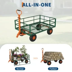 Steel Garden Cart With 10" Wheels, Wagon Cart, Removable Sides, 180° Handle For Lawn, Farm, Outdoor -House Beautiful GUEST 90e67a63 1857 4c12 a2e8 14783f95ceee