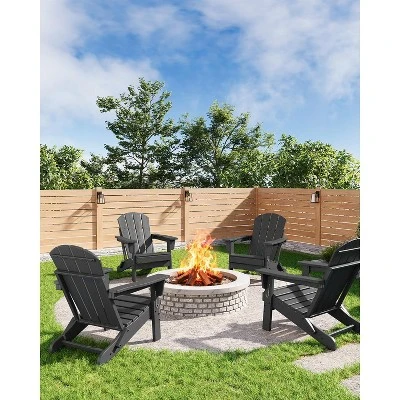 Folding Adirondack Chairs, HDPE Plastic Outdoor Chairs, All-Weather Resistant Patio Chair For Fire Pit, Deck, Pool, Backyard 4 Folding Adirondack Chairs, HDPE Plastic Outdoor Chairs, All-Weather Resistant Patio Chair For Fire Pit, Deck, Pool, Backyard - Image 2