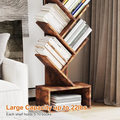 Jojoka 8-Tier Tree-Shaped Bookshelf With Storage Drawer – Tall Wooden Floor Standing Bookcase For Kids & Adults,Brown 5 Jojoka 8-Tier Tree-Shaped Bookshelf With Storage Drawer – Tall Wooden Floor Standing Bookcase For Kids & Adults,Brown - Image 3